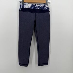 Lululemon Heathered Navy‎ Blue Tie Dye Crossover Waist Cropped Leggings Size M